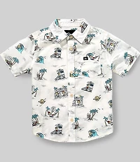 Quiksilver Little Boys Short Sleeve Allover Printed Surf Doodle Classic Shirt