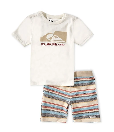 Quiksilver Little Boys Short Sleeve Graphic T-Shirt & Strip Printed Shorts 2-Piece Set