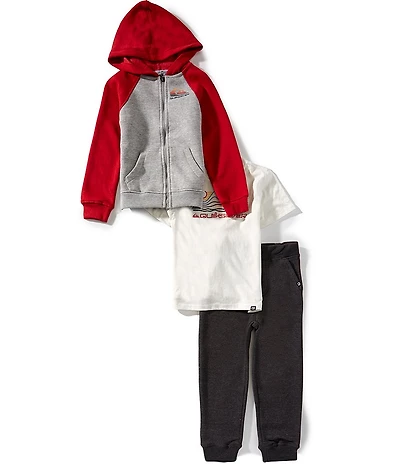 Quiksilver Little Boys Color Block Raglan-Sleeve Fleece Hoodie, Short-Sleeve Knit T-Shirt & Fleece Jogger Pants Set