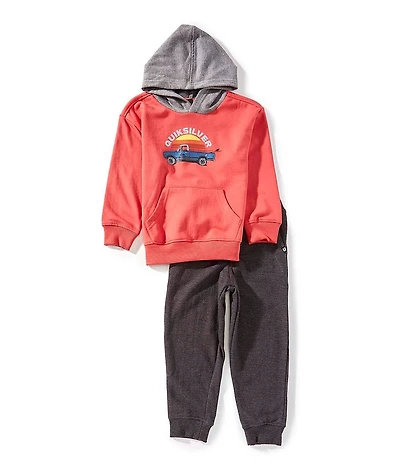 Quiksilver Little Boys Long-Sleeve Color Block Truck Graphic Fleece Hoodie & Solid Fleece Jogger Pants Set