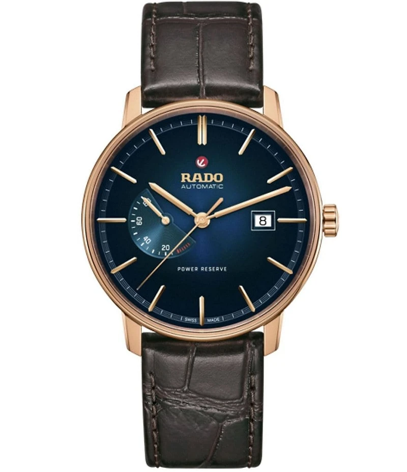 RADO Unisex Coupole Classic Automatic Power Reserve Blue Dial Brown Leather Strap Watch