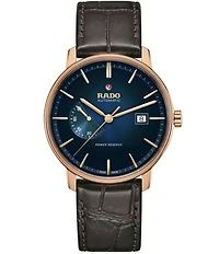 RADO Unisex Coupole Classic Automatic Power Reserve Blue Dial Brown Leather Strap Watch