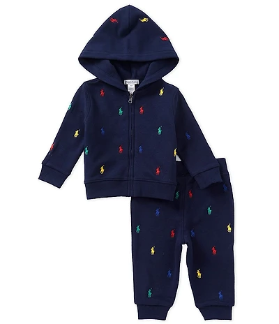 Ralph Lauren Baby Boy Long-Sleeve Polo Pony Peached Fleece Hoodie & Matching Jogger Pant Set