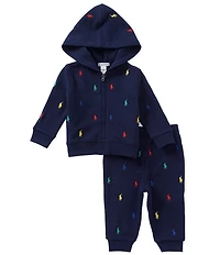 Ralph Lauren Baby Boy Long-Sleeve Polo Pony Peached Fleece Hoodie & Matching Jogger Pant Set