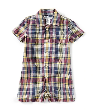 Ralph Lauren Baby Boys Camp-Collar Short-Sleeve Plaid Shortall