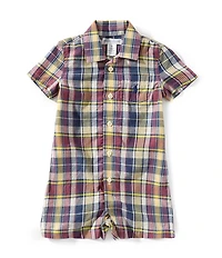 Ralph Lauren Baby Boys Camp-Collar Short-Sleeve Plaid Shortall