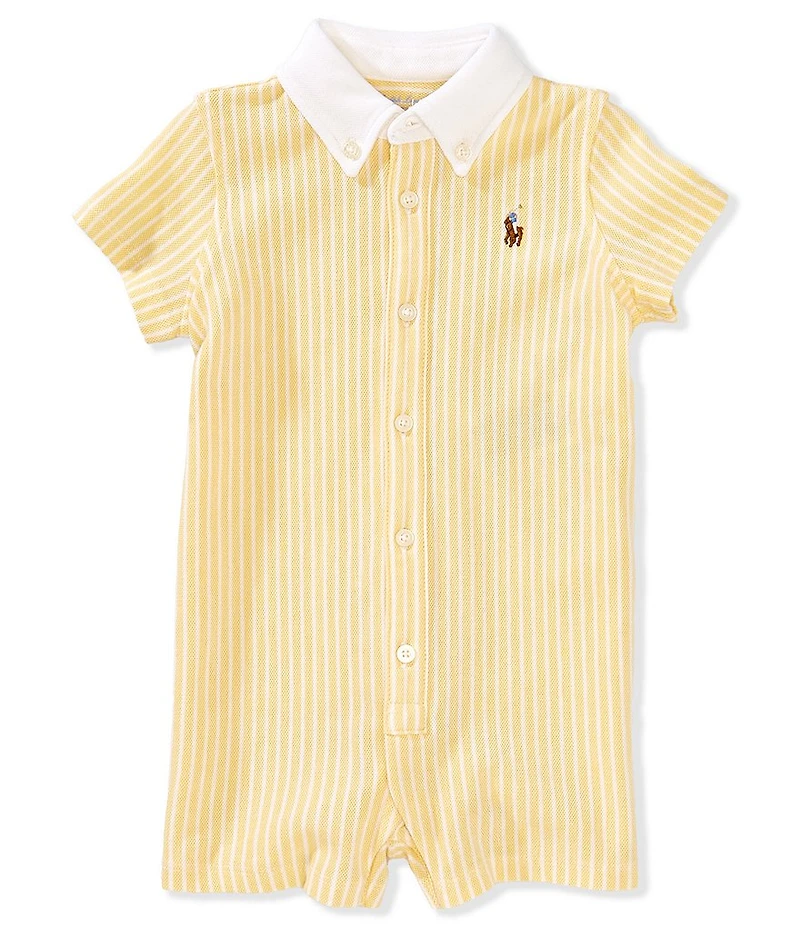 Ralph Lauren Baby Boys Short Sleeve Striped Knit Oxford Shortall
