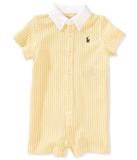 Ralph Lauren Baby Boys Short Sleeve Striped Knit Oxford Shortall