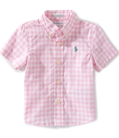 Ralph Lauren Baby Boys Short Sleeve Gingham Cotton Poplin Button Down Shirt
