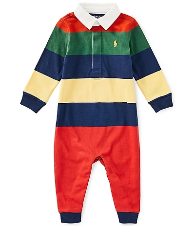 Ralph Lauren Baby Boys Long-Sleeve Bold-Striped Jersey Rugby Coverall