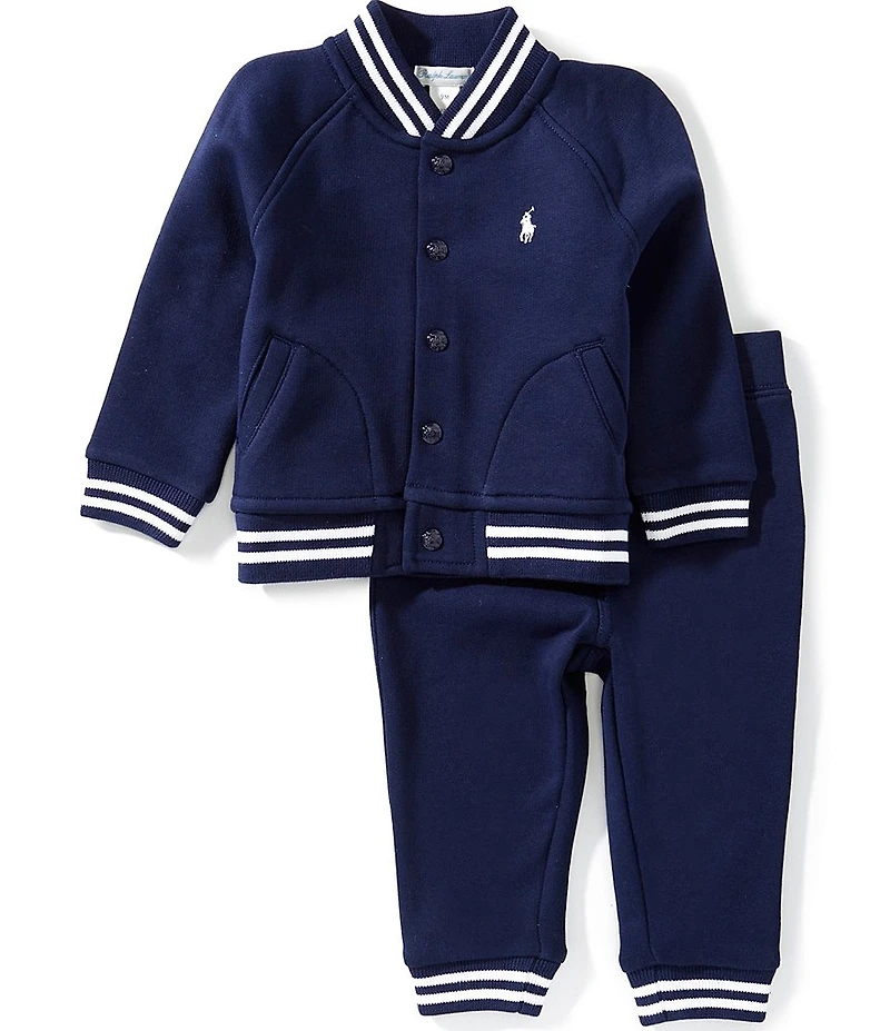 Ralph Lauren Baby Boys Long-Sleeve Fleece Baseball Jacket & Matching Fleece Jogger Pant Set