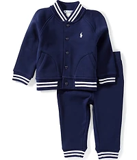 Ralph Lauren Baby Boys Long-Sleeve Fleece Baseball Jacket & Matching Fleece Jogger Pant Set