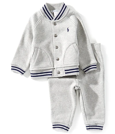 Ralph Lauren Baby Boys Long-Sleeve Fleece Baseball Jacket & Matching Jogger Pant Set