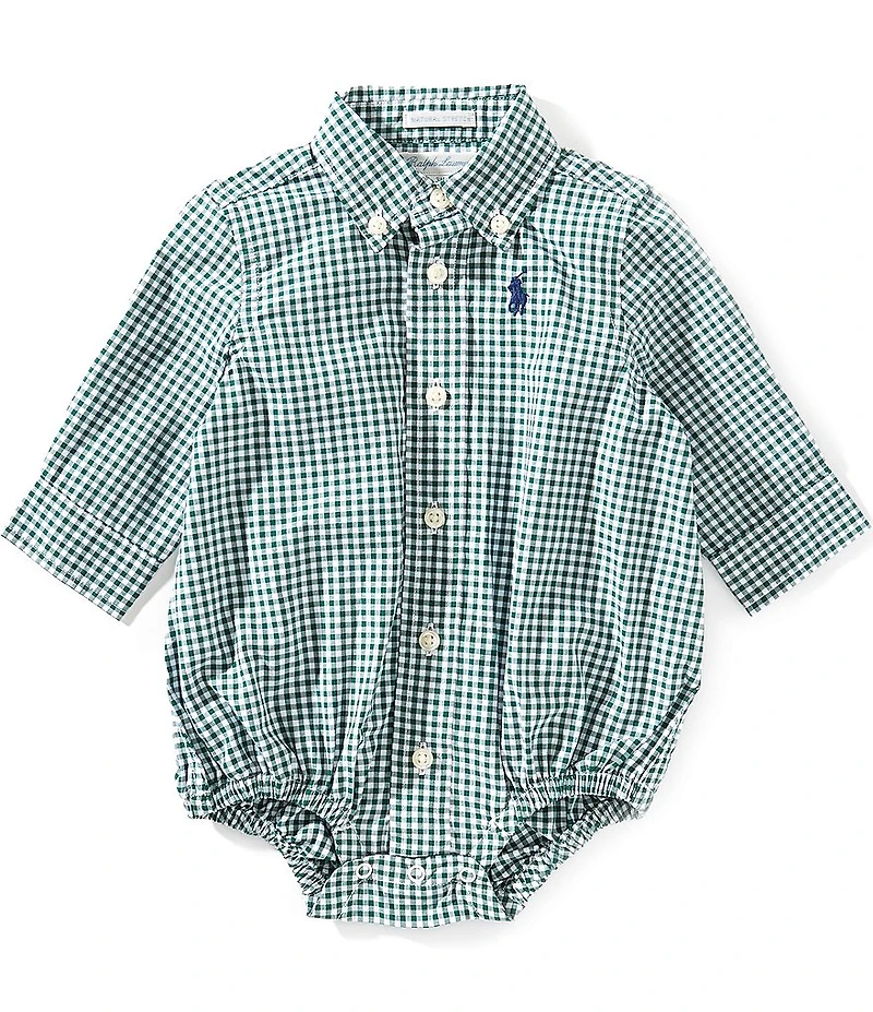 Ralph Lauren Baby Boys Long Sleeve Gingham Cotton Poplin Bodysuit