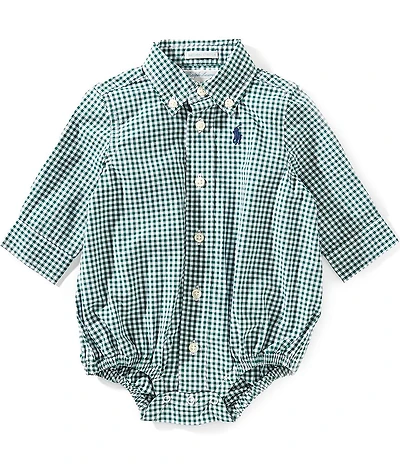Ralph Lauren Baby Boys Long Sleeve Gingham Cotton Poplin Bodysuit