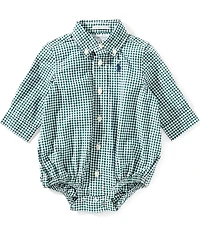 Ralph Lauren Baby Boys Long Sleeve Gingham Cotton Poplin Bodysuit