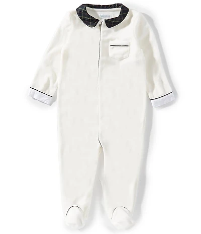 Ralph Lauren Baby Boys Long Sleeve Plaid-Trim Velour Footed Coverall