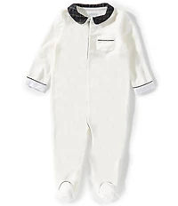 Ralph Lauren Baby Boys Long Sleeve Plaid-Trim Velour Footed Coverall