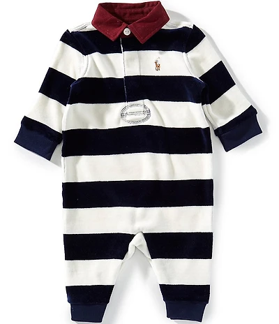 Ralph Lauren Baby Boys Long-Sleeve Striped Velour Rugby Coverall