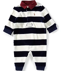 Ralph Lauren Baby Boys Long-Sleeve Striped Velour Rugby Coverall