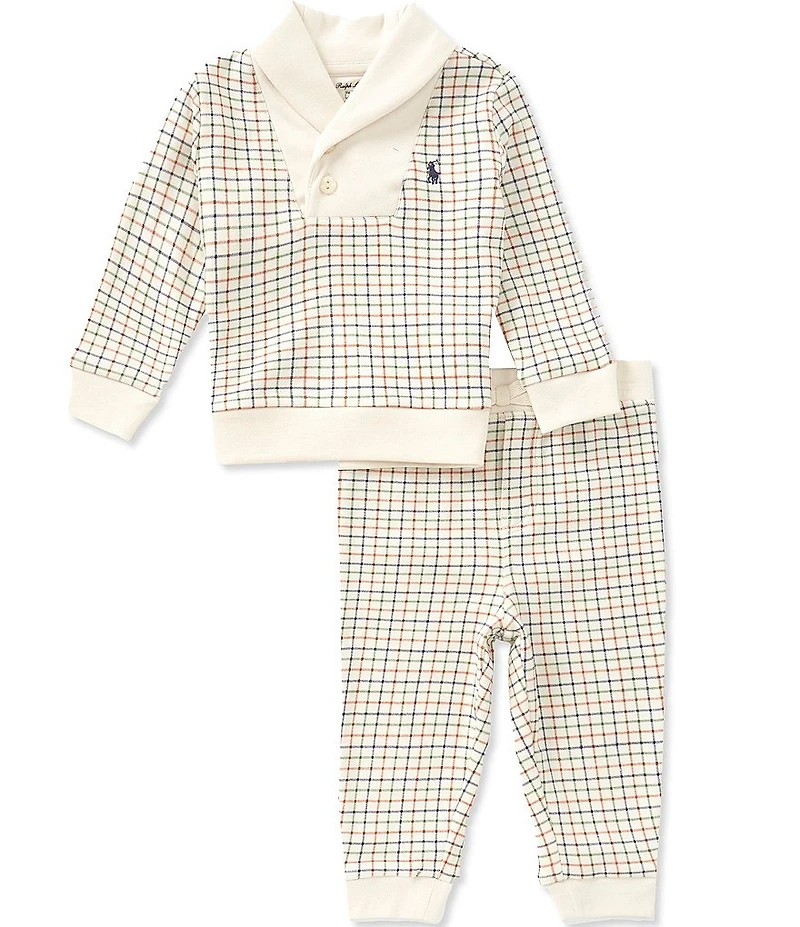 Ralph Lauren Baby Boys Long Sleeve Tattersall Pullover & Pants Set