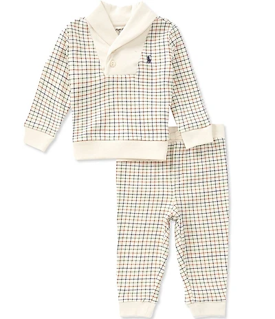 Ralph Lauren Baby Boys Long Sleeve Tattersall Pullover & Pants Set