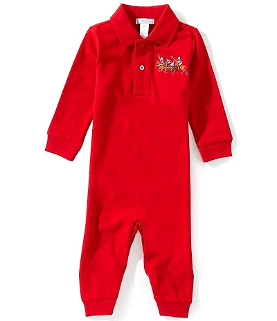 Ralph Lauren Baby Boys Long-Sleeve Triple-Pony Mesh Polo Coverall