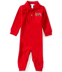 Ralph Lauren Baby Boys Long-Sleeve Triple-Pony Mesh Polo Coverall