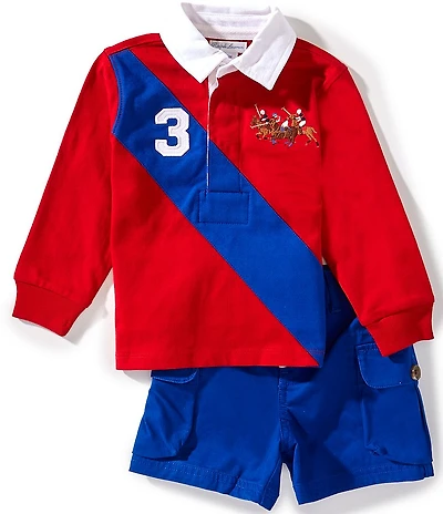 Ralph Lauren Baby Boys Long-Sleeve Triple-Pony Rugby Shirt & Shorts Set