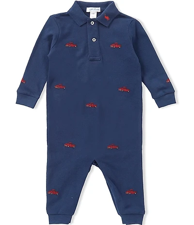 Ralph Lauren Baby Boys Long-Sleeve Truck-Embroidered Polo Coverall