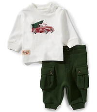 Ralph Lauren Baby Boys Long Sleeve Christmas Tree Truck Print Jersey T-Shirt & Fleece Pants Set