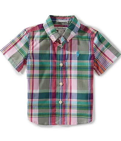 Ralph Lauren Baby Boys Short Sleeve Plaid Cotton Poplin Shirt