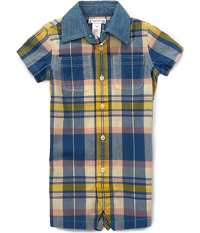 Ralph Lauren Baby Boys Short-Sleeve Chambray-Collar Madras Shortall