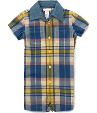 Ralph Lauren Baby Boys Short-Sleeve Chambray-Collar Madras Shortall