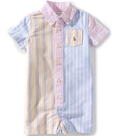 Ralph Lauren Baby Boys Short Sleeve Cotton Oxford Fun Shortall