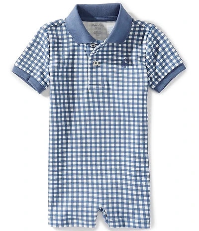 Ralph Lauren Baby Boys Short Sleeve Gingham Soft Cotton Polo Shortall