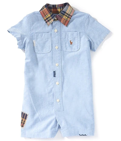 Ralph Lauren Baby Boys Short-Sleeve Madras-Collar Oxford Shortall