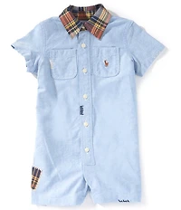 Ralph Lauren Baby Boys Short-Sleeve Madras-Collar Oxford Shortall