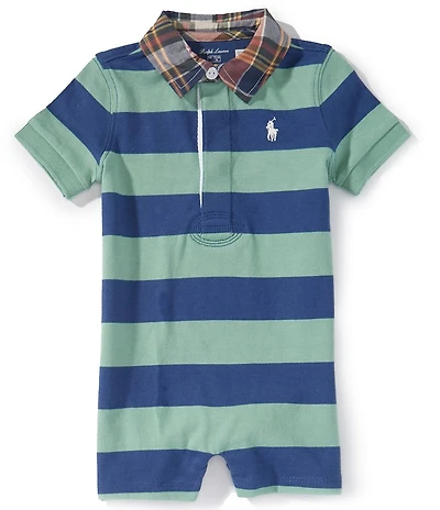 Ralph Lauren Baby Boys Short-Sleeve Madras-Collar Striped Jersey Shortall