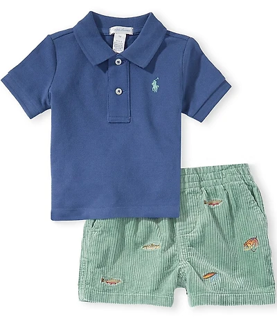Ralph Lauren Baby Boys Short-Sleeve Mesh Polo Shirt & Corduroy Shorts Set