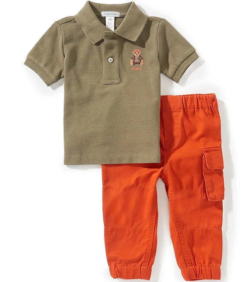 Ralph Lauren Baby Boys Short Sleeve Polo Bear Polo Shirt & Cargo Pants Set