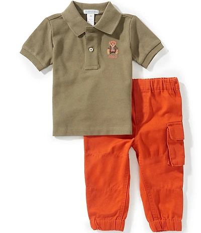 Ralph Lauren Baby Boys Short Sleeve Polo Bear Polo Shirt & Cargo Pants Set