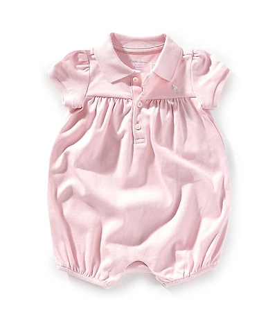 Ralph Lauren Baby Girls Puffed-Sleeve Interlock Bubble Romper