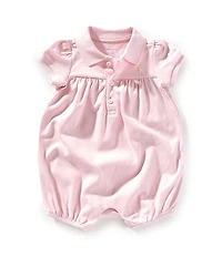 Ralph Lauren Baby Girls Puffed-Sleeve Interlock Bubble Romper