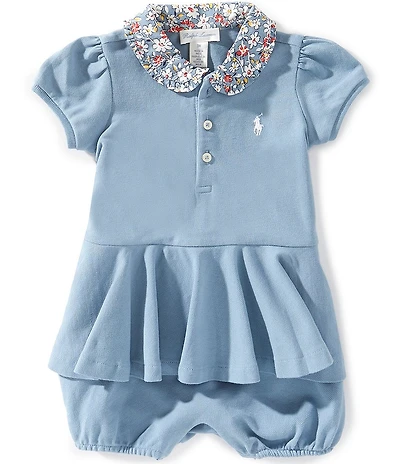 Ralph Lauren Baby Girls Contrast-Collar Mesh Bubble Romper
