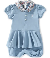 Ralph Lauren Baby Girls Contrast-Collar Mesh Bubble Romper