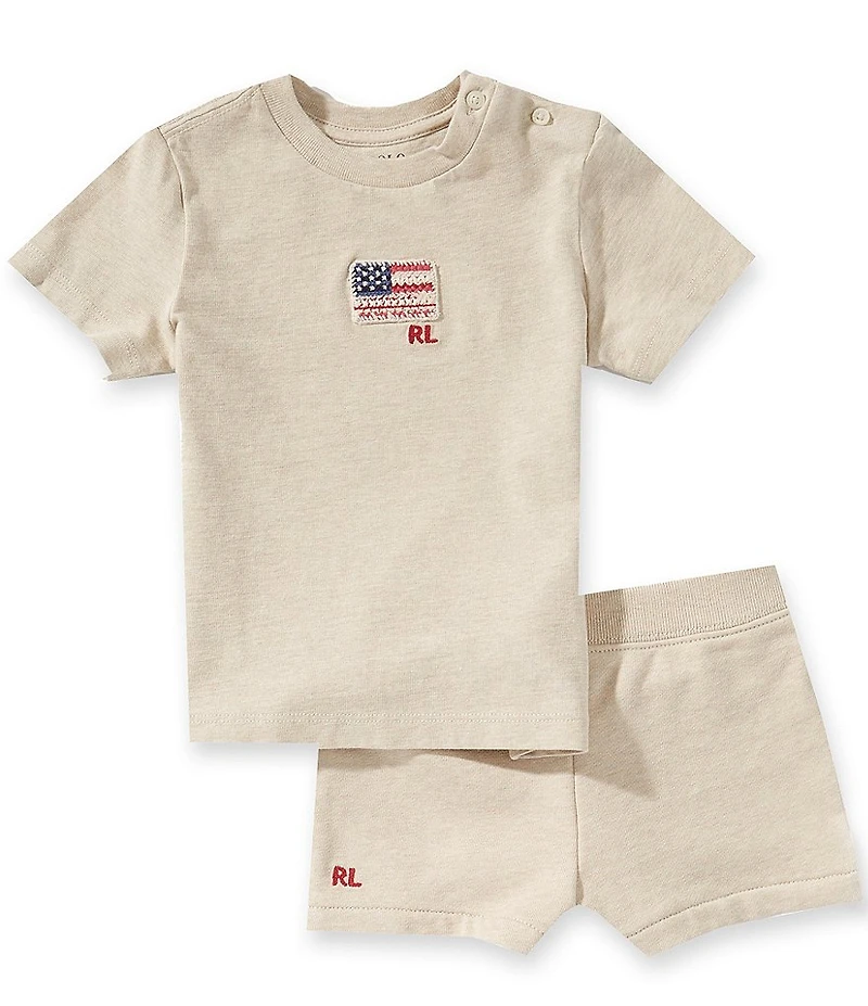 Ralph Lauren Baby Girls Cotton Short Sleeve American Flag Top & Shorts Set