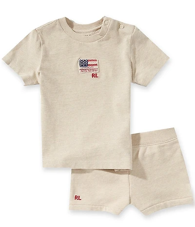 Ralph Lauren Baby Girls Cotton Short Sleeve American Flag Top & Shorts Set