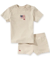 Ralph Lauren Baby Girls Cotton Short Sleeve American Flag Top & Shorts Set