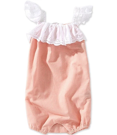 Ralph Lauren Baby Girls Flutter Sleeve Eyelet Cotton Embroidered Madras Bubble